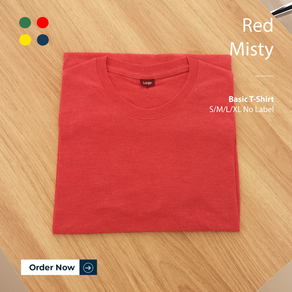 KAOS POLOS PRIA MERAH RED MISTY TANGAN PENDEK UKURAN S-XL BAHAN TWOTONE 30S ORGINAL