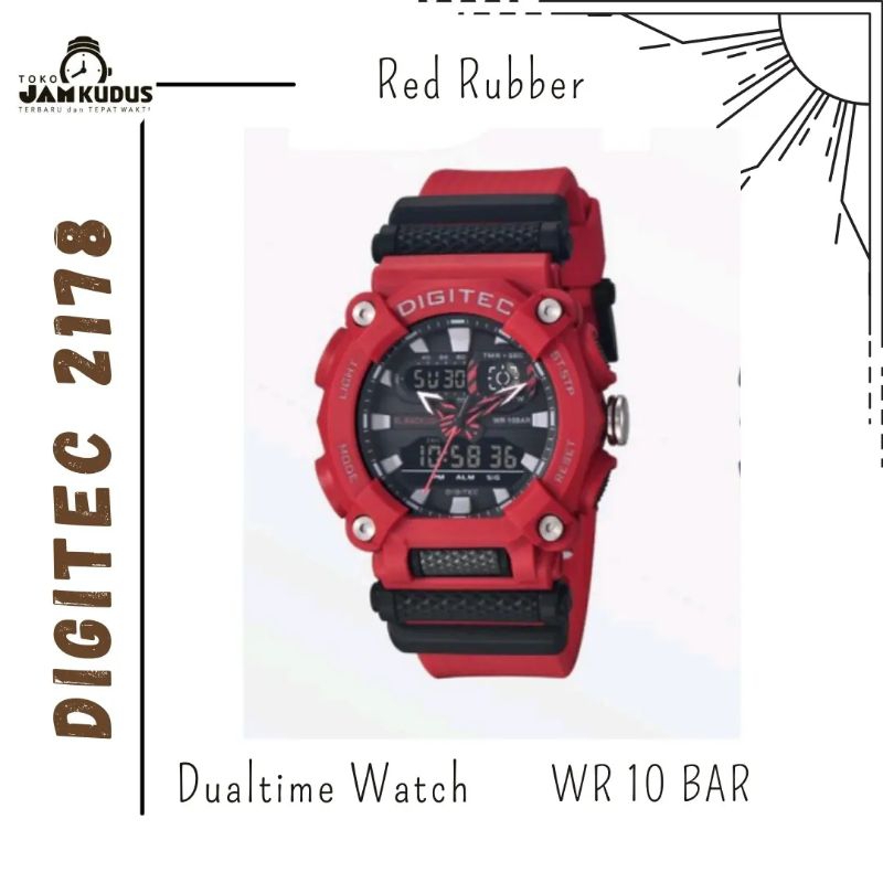 JAM PRIA DIGITEC DUALTIME SERI 2178 MERAH ORIGINAL