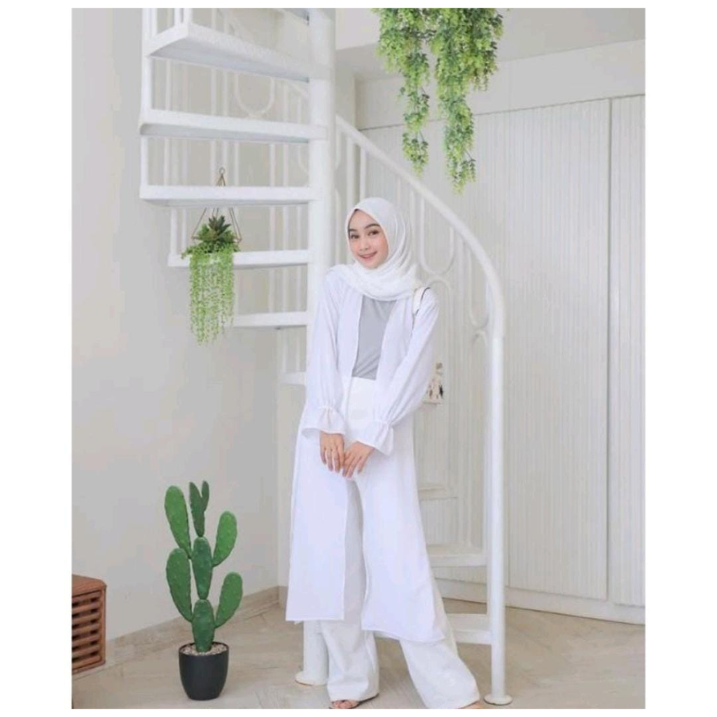 OUTER KIYOWO ALESA BAHAN CERUTY BABYDOLL TANGAN REMPEL FREE BELT