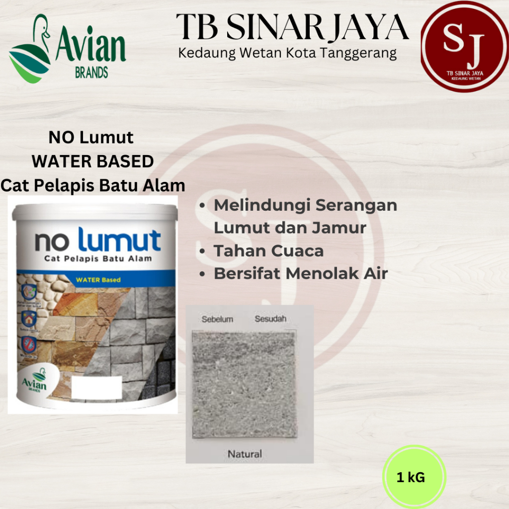 Avian NO LUMUT 1KG WATER BASED Cat Vernish Coanting Plapis Batu Alam ( Pakai Tiner ) - Natural