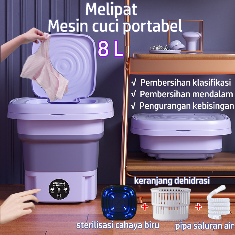Mesin Cuci Mini Portable 2 Tabung 8L Mesin Cuci Lipat Otomatis Mesin Pengering Pakaian Sterilisasi Cahaya Biru