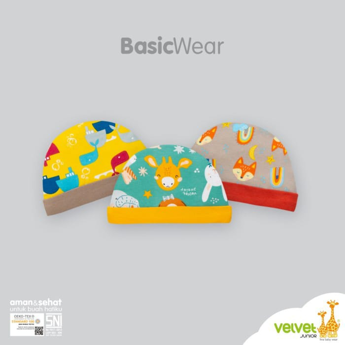 3 Pcs Topi Velvet Junior Topi Bulat Topi Bayi Newborn