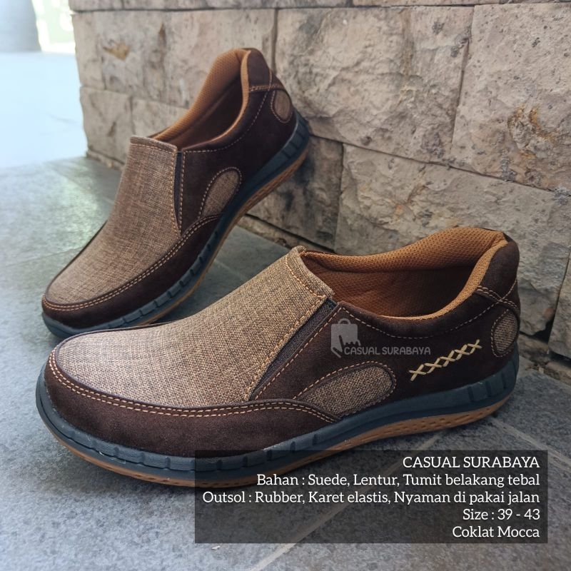 Sepatu Slip On Pria Slop Kickers Brown Kulit. Sepatu Slop Pria Kulit Elastis Outsole Karet Lentur Nyaman