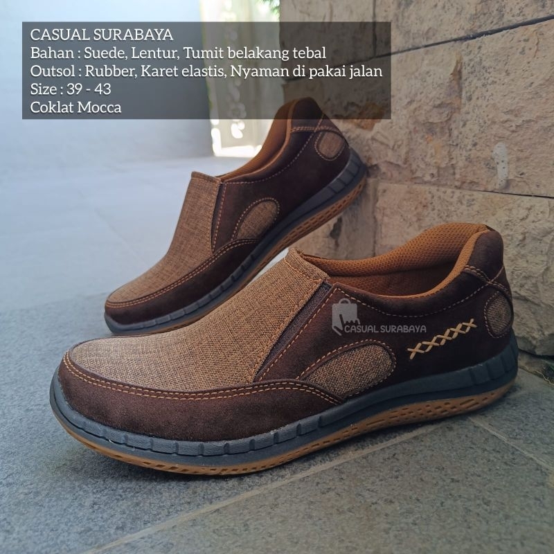 Sepatu Slip On Pria Slop Kickers Brown Kulit. Sepatu Slop Pria Kulit Elastis Outsole Karet Lentur Nyaman