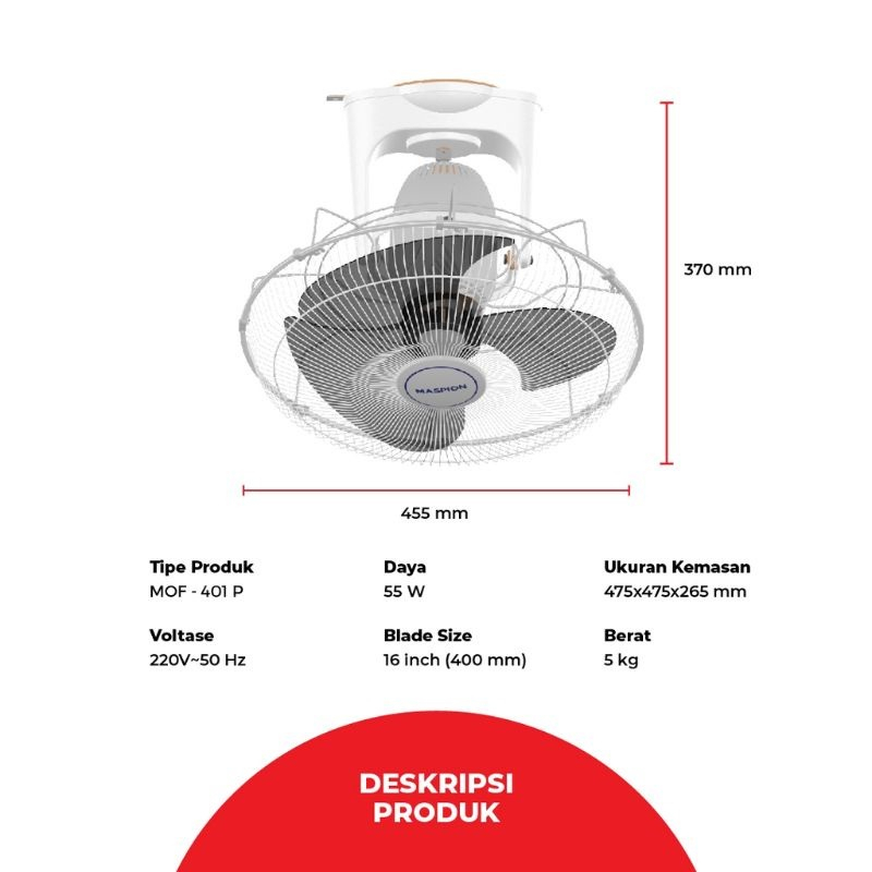 KIPAS ANGIN MASPION MOF 401 P / CEILING FAN MASPION 16&quot; 360 ROTATING ORIGINAL