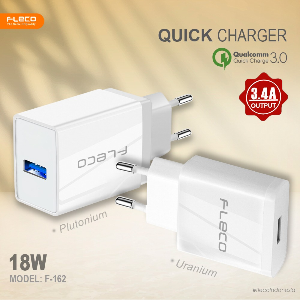 Charger Travel Adaptor Colokan USB 1 Port QC3.0 Quick Charging F-162 FLECO FREE kabel MICRO