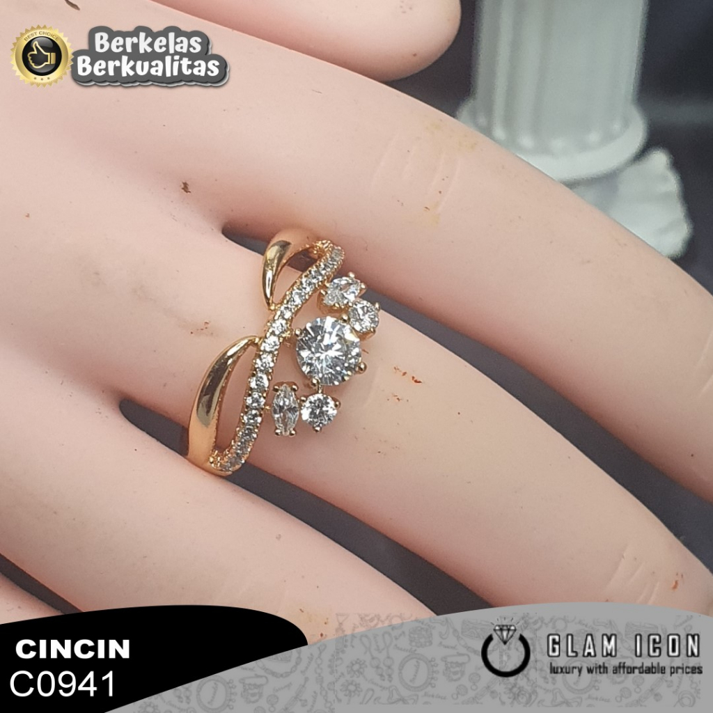 Cincin Wanita Motif  mahkota Lux mata bulat C0941 CCG