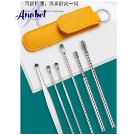 Pembersih Telinga Korek Kuping Set 6 in 1 Plus Pouch