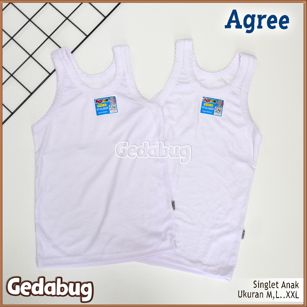 3 Pcs  -  Agree Kids SF 039 Kaos Kutang Singlet Anak Perempuan Laki-laki Putih Katun