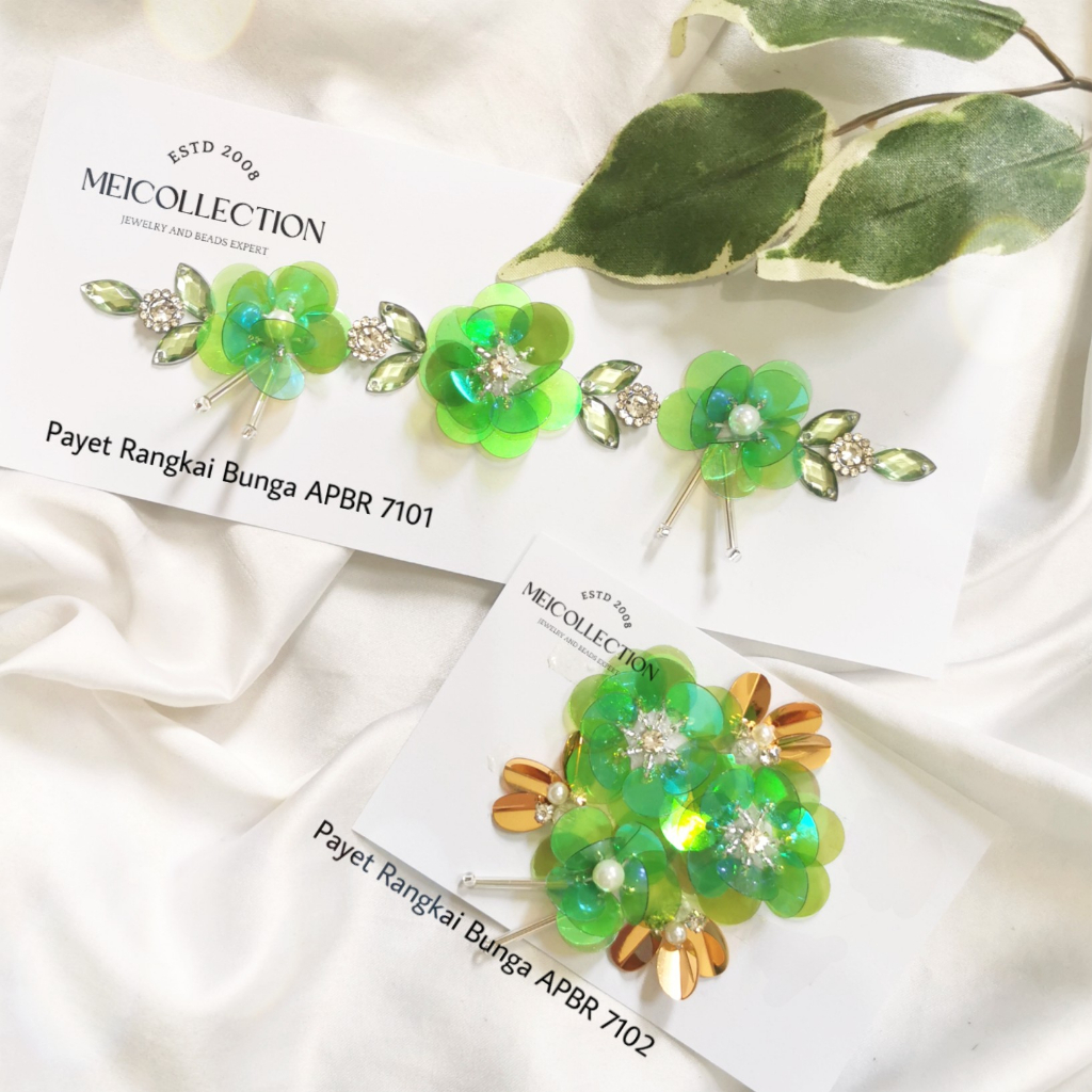 Payet rangkai pinggang mutiara bunga 3d hijau green AB APBR 7101 7102 kebaya wisuda gamis hijab syar