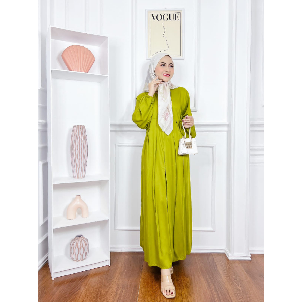 DRESS KATUN TWILL REMPEL LENGAN BALON SIZE XXL WANITA TERBARU PUTIH MANASIK HAJI UMROH