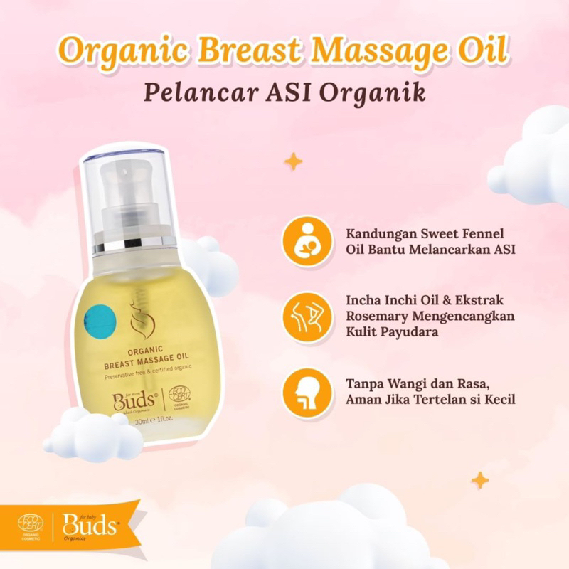 Buds organics organic breast massage oil - minyak pijat payudara untuk memperlancar asi