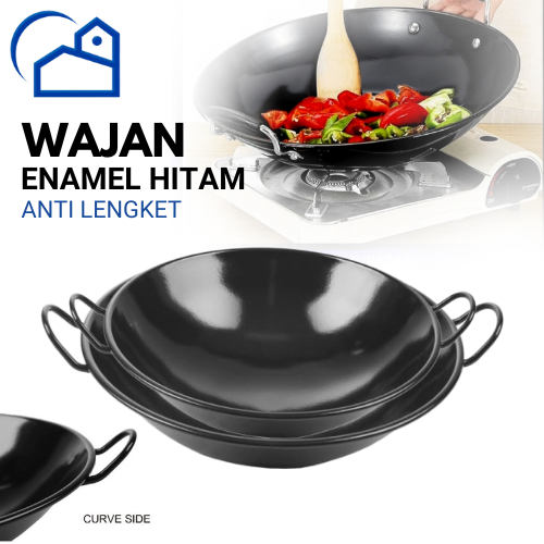 Wajan Enamel Hitam Kupingan Anti Lengket Penggorengan Enamel Hitam Kuali Hitam Wajan Enamel Anti Gores