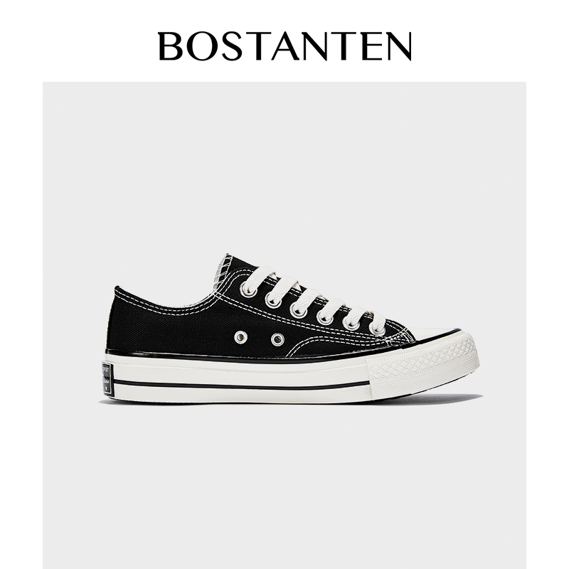 【New Arrival】BOSTANTEN Sepatu Kanvas Wanita Casual Sneakers Fashion,Sekolah,Kerja Model Low Hitam Size 35-44