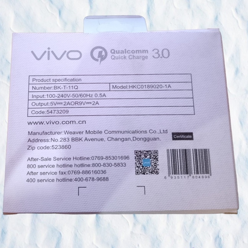 TRAVEL CHARGER / QUICK CHARGER CAS HP VIVO ORIGINAL 100% Q.C 3.A