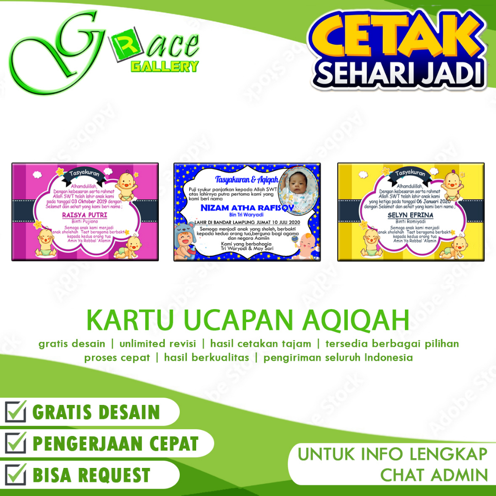 Cetak  Kartu Ucapan Tasyakuran Aqiqah / Kembang Telor Tasyakuran Aqiqah