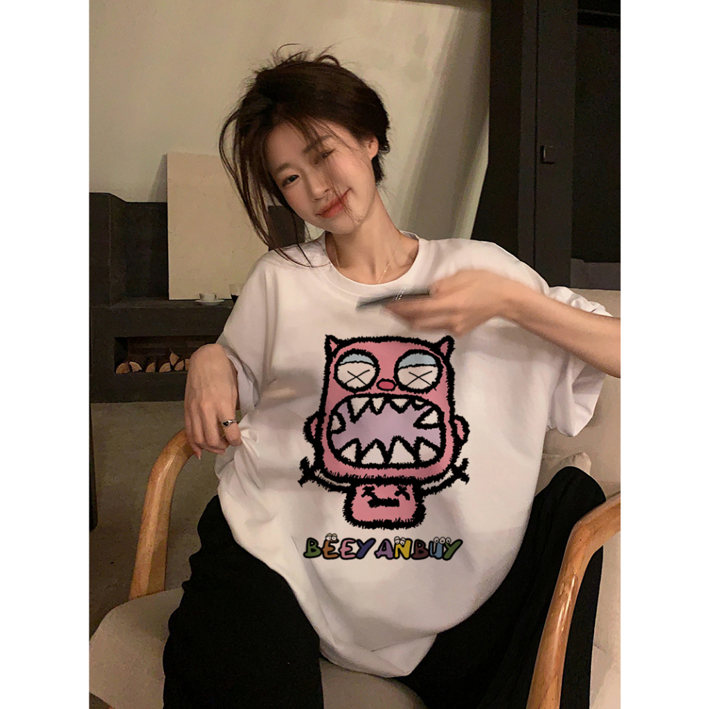 Kaos Puith Atasan Wanita Lengan Pendek Oversize Printed T-shirt Baju Wanita Kekinian Korean Style