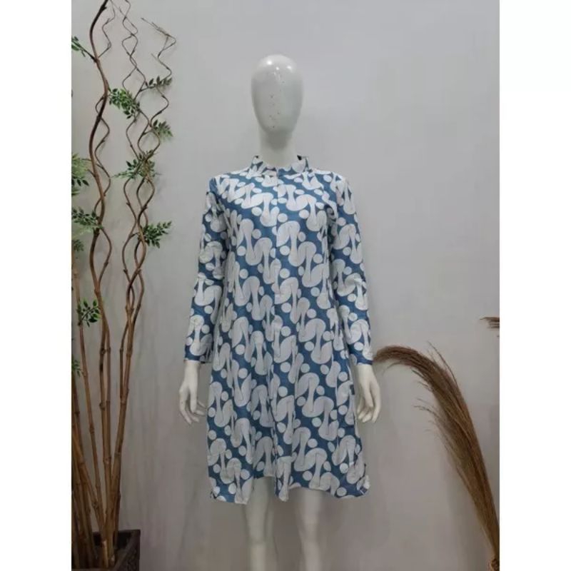 Tunik Batik Wanita Warna Biru Muda Ukuran S M L XL XXL JUMBO