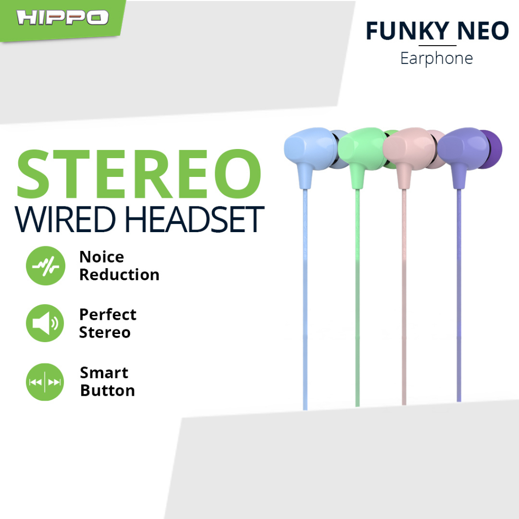 Hippo Earphone Funky Neo Macaroon Super Bass Jack 3.5mm Wired Handsfree Android Original Earbuds Headset