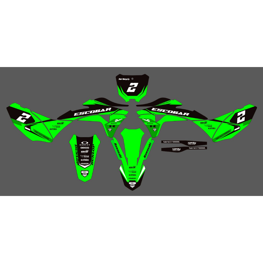DECAL KLX GORDON HITAM HIJAU FULL BODY BEBAS REKUES