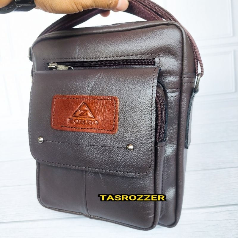 Tas selempang pria kulit asli model tutup merk ZORRO