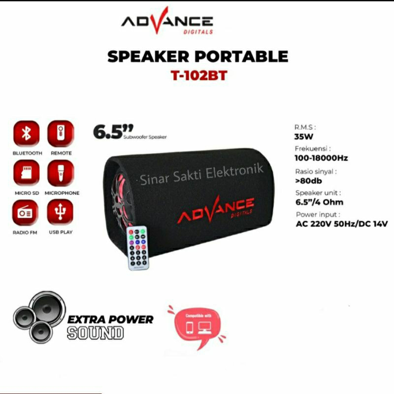 Speaker Bluetooth Advance T102 T103 BT Karaoke 6.5 8 Inch Portable Bass Tabung T 102 103 Multimedia