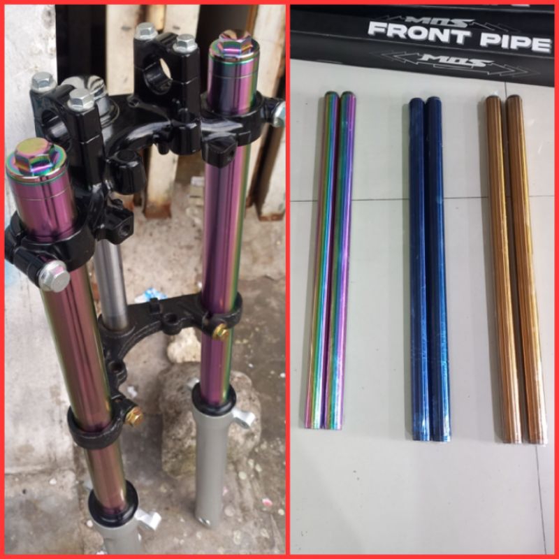 Batang Pipa Skok Depan GL Megapro 31mm Linggisan As Shock Depan GOLD BLUE BIRU RAINBOW PELANGI MP Verza Cb150R