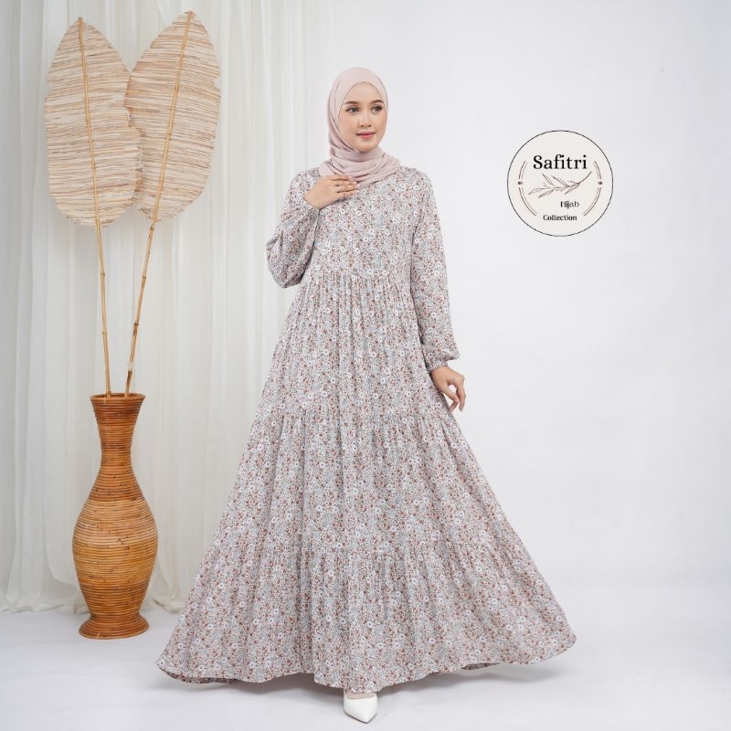 ALESHA DRESS Gamis rayon import premium bunga by Safitri Fashion