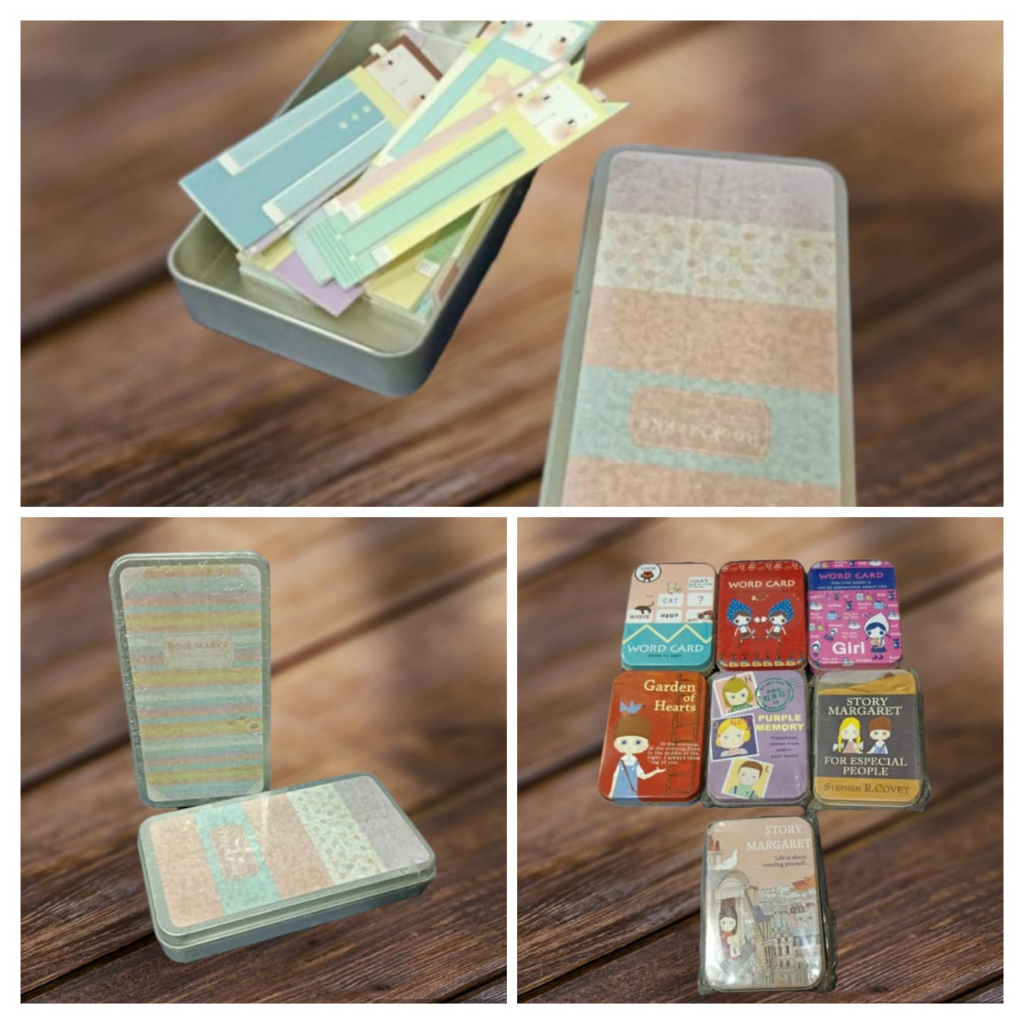 

bookmark dan memo dalam kotak kaleng kondisi kaleng rijek dalam bagus