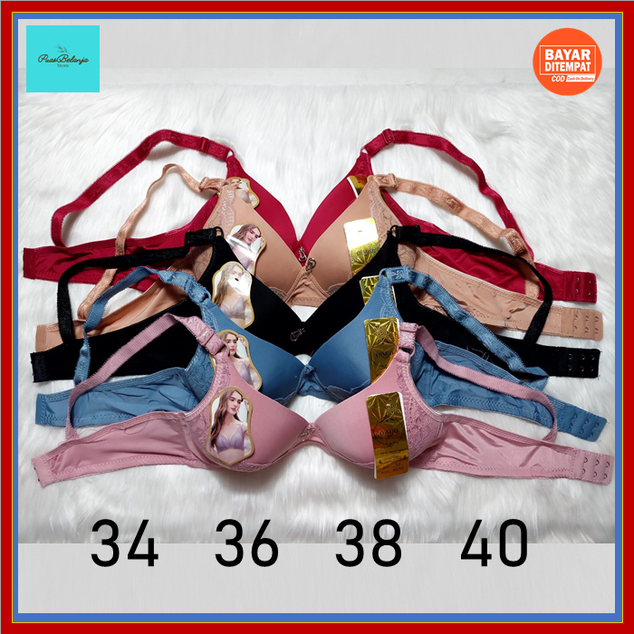 BH BRA Wanita Size 34-40 Tanpa Kawat X4 Kait 3 Bra Fashion Brukat Bunga Premium BRA Jumbo Wanita CUP B ke C