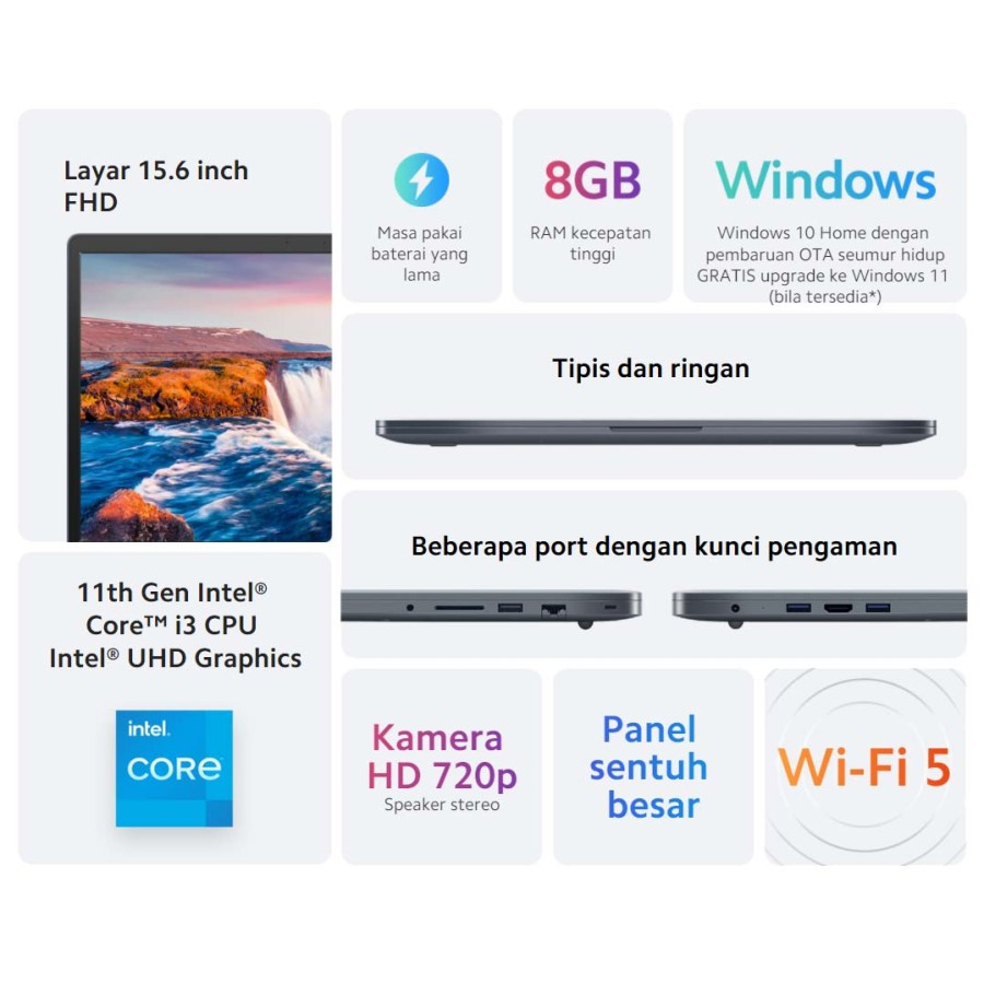 (RESMI) Laptop Xiaomi RedmiBook 15 intel i3-1115G4 Ram 8GB + SSD 256GB