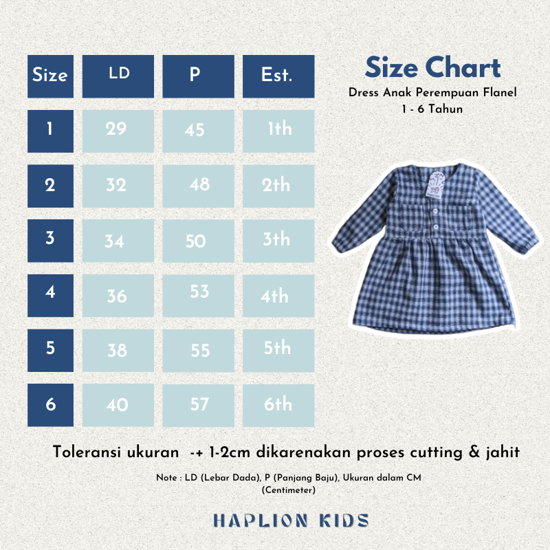 Dress Anak Flanel Atasan Perempuan Lengan Panjang 1 - 6 Tahun | Haplion Kidswear