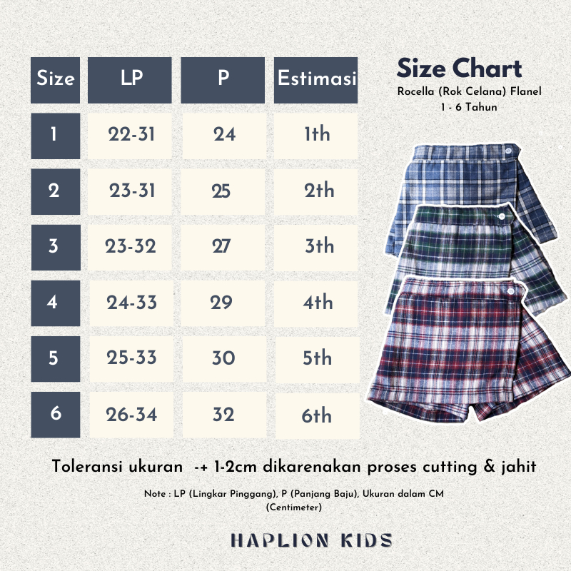 Rocela Flanel Rok Celana Flannel Anak Perempuan 1 - 6 Tahun | Haplion Kidswear