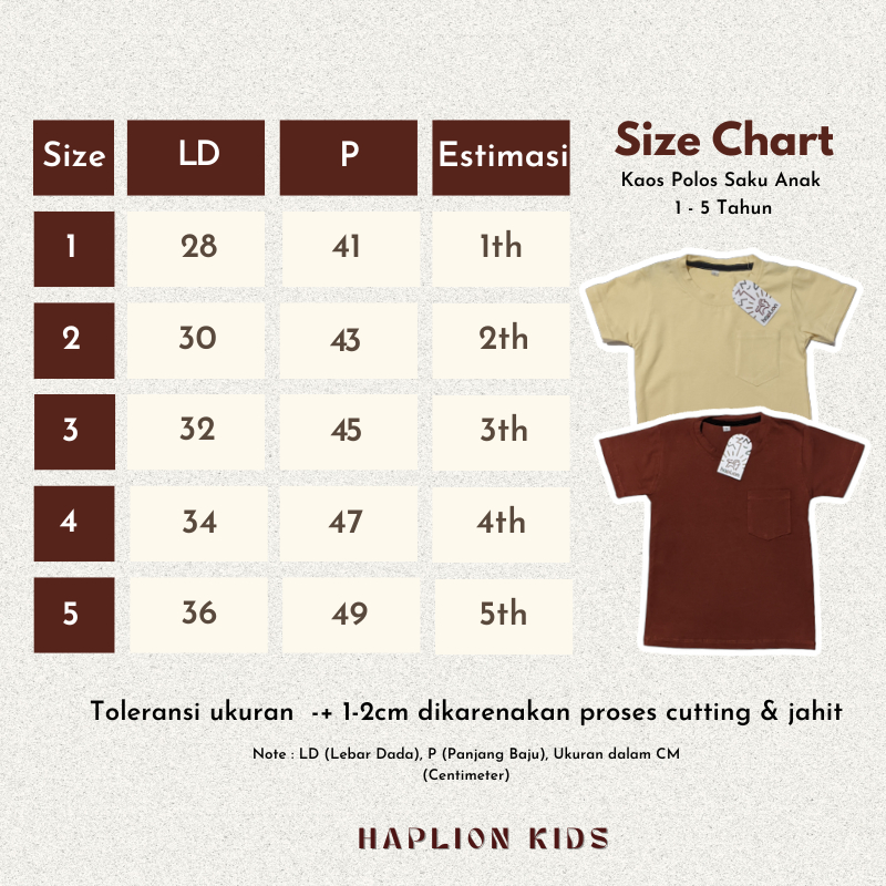 Kaos Polos Saku Anak Unisex 1-5 Tahun | Haplion Kidswear