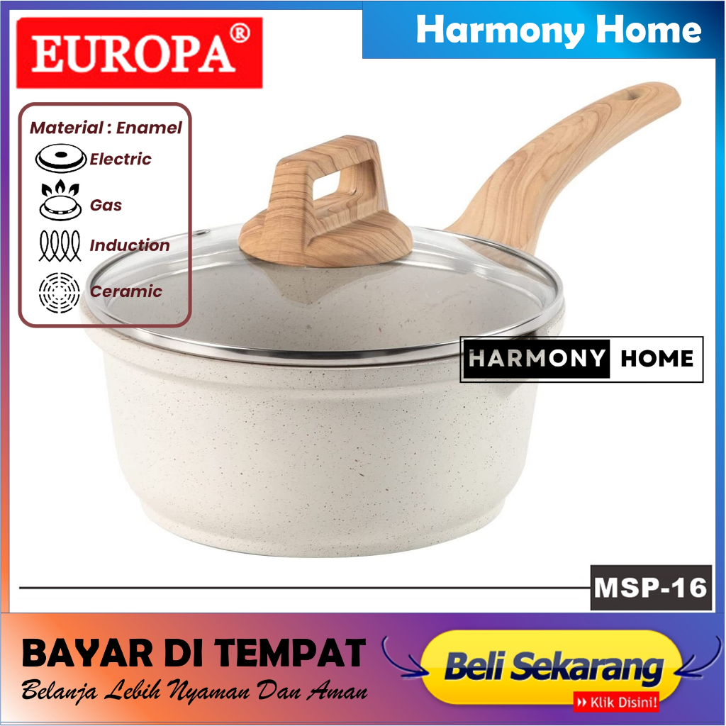 Europa White Granite MSP-16 Sauce Pan / Panci Susu Tebal Anti Lengket 16 Sauce Pan Marble Panci Mie Induksi