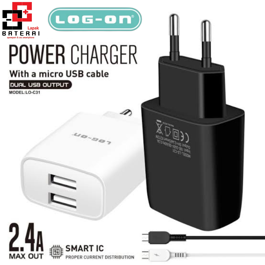 LOG - ON C31 Charger 2 Output 2.4A 12W Fast Charging Smart IC