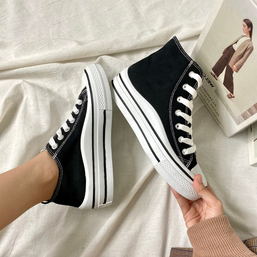 AVANCEID 1824 Sepatu Sneakers Boots Wanita Sekolah Kerja Putih Hitam Import