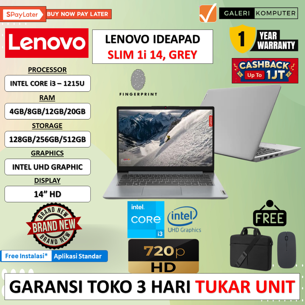 Laptop Lenovo IdeaPad Slim 1i 14 Intel Core i3-1215U 20GB 512GB Windows 11 Home