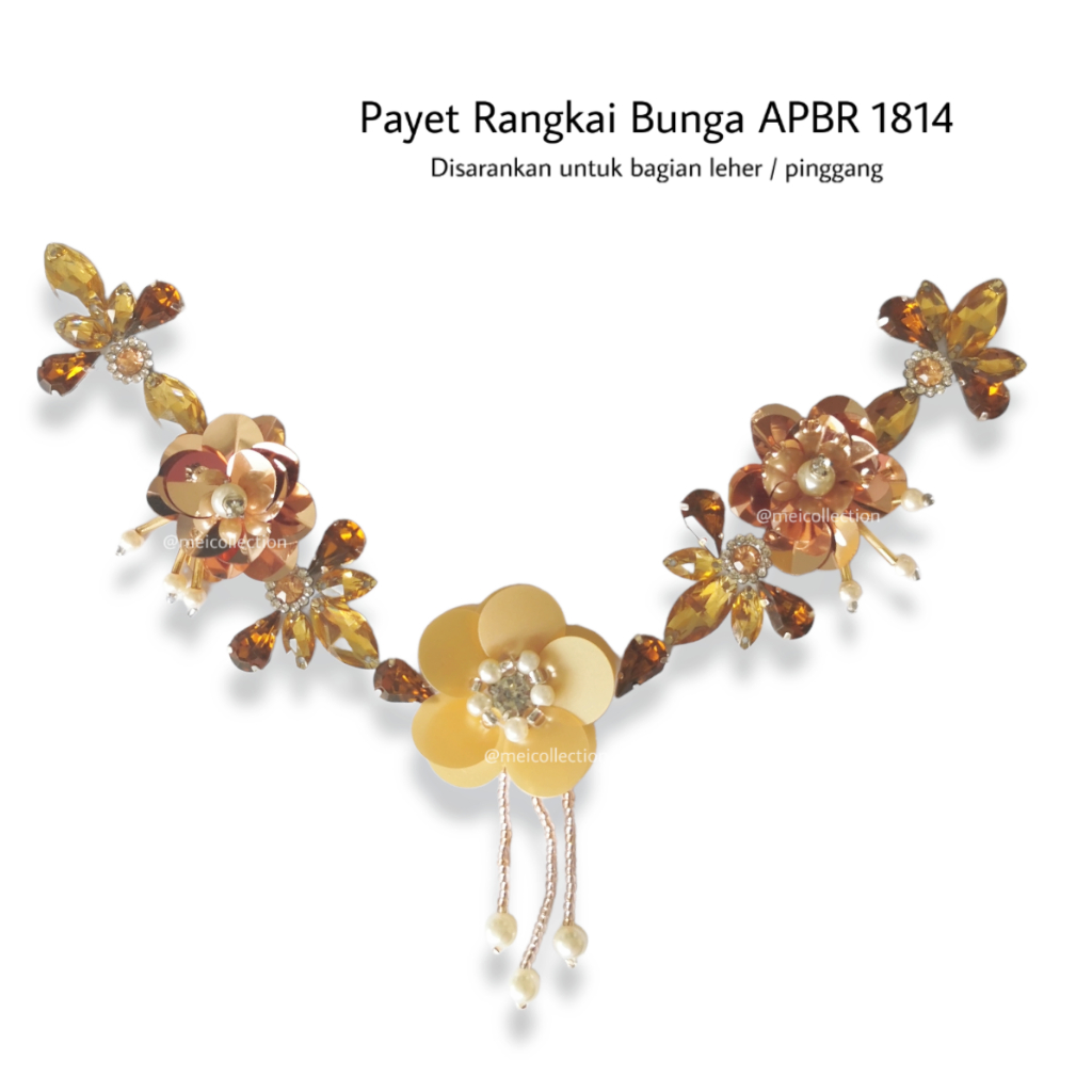 payet rangkai bunga 3D leher dada pinggang APBR 1814 mustard yellow choco gamis tunangan kebaya bali
