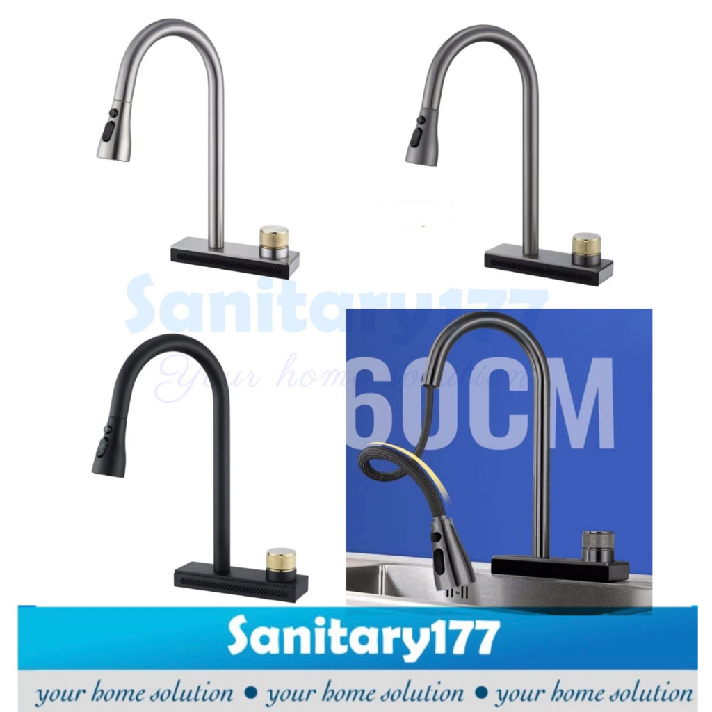 New product! Kran panas dingin sink tarik 4in1 Stainless - keran air dapur mixer hitam grey abu black fleksibel 4 model air pancuran shower