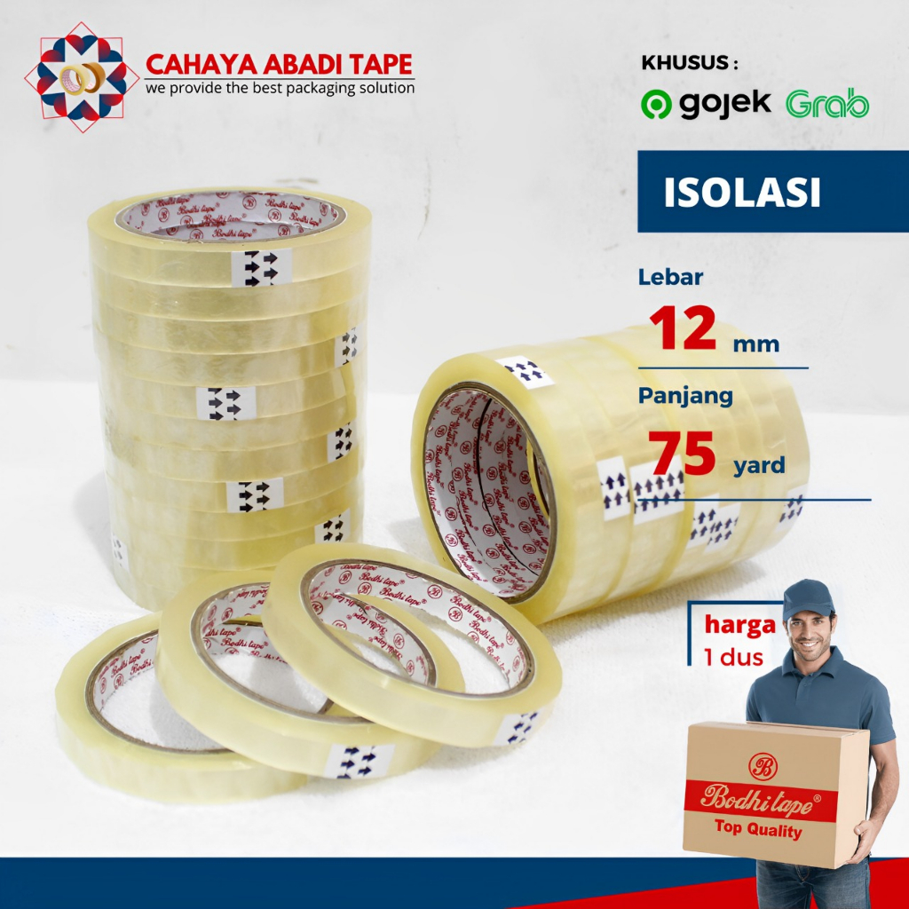 

ISOLASI BODHI 12MM/24MM X 75YARD TERMURAH PER DUS #KHUSUS GOJEK/GRAB#