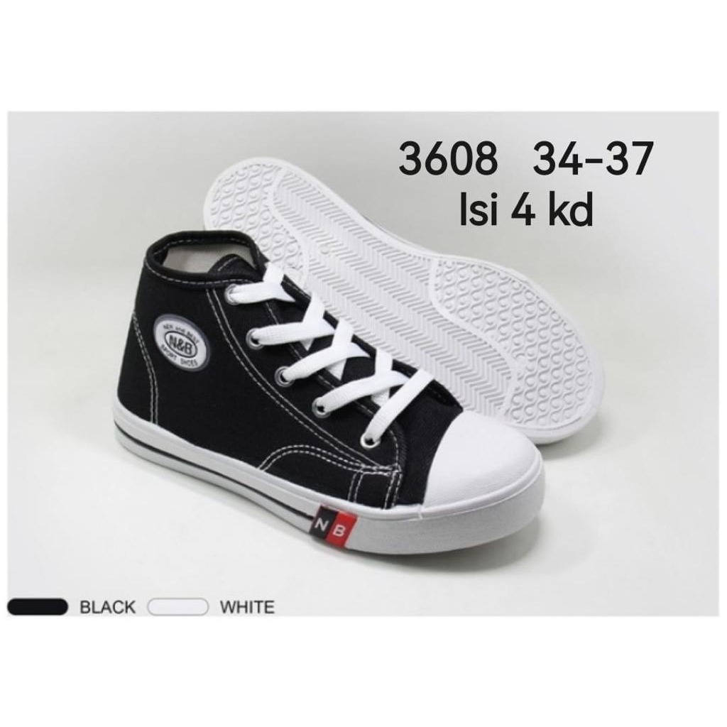 Sepatu Sneakers Boots Tali Hitam Putih N&amp;B Unisex Ukuran 30-43  / 4604 / 3608 / 1461 // 4612 / 3616 / 1462