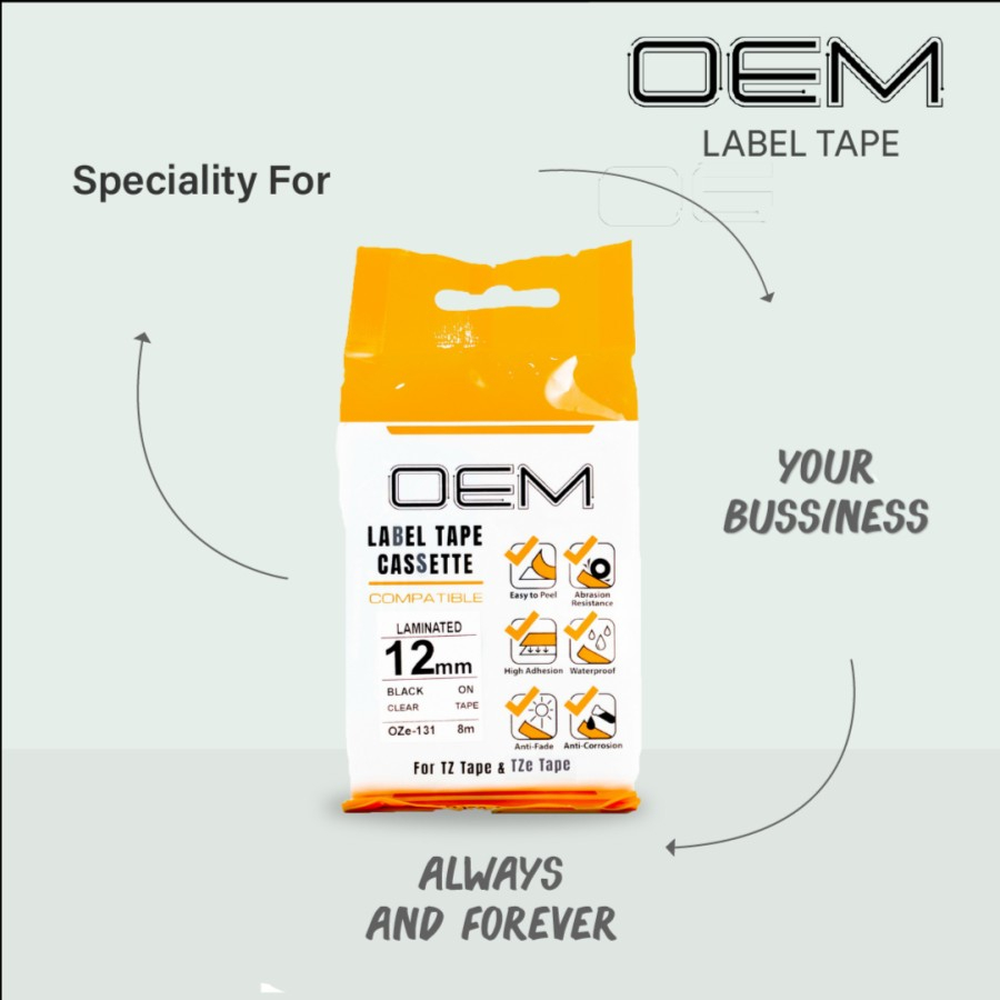 

OZe-131 OEM LABEL TAPE BROTHER 12mm Black On Clear