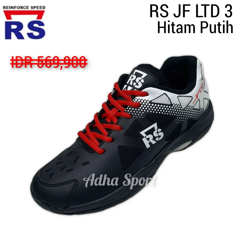 Sepatu Badminton RS JF LTD 3 / JF LTD 3 Hitam Putih Original Bulutangkis Adha Sport Store