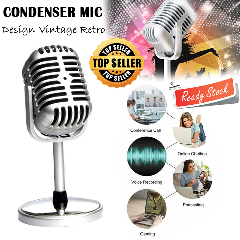 Microphone Mic Condenser Clasical Retro Podcast Smule Nyanyi Hp Laptop - Mikrofon Mik Kondenser Clas