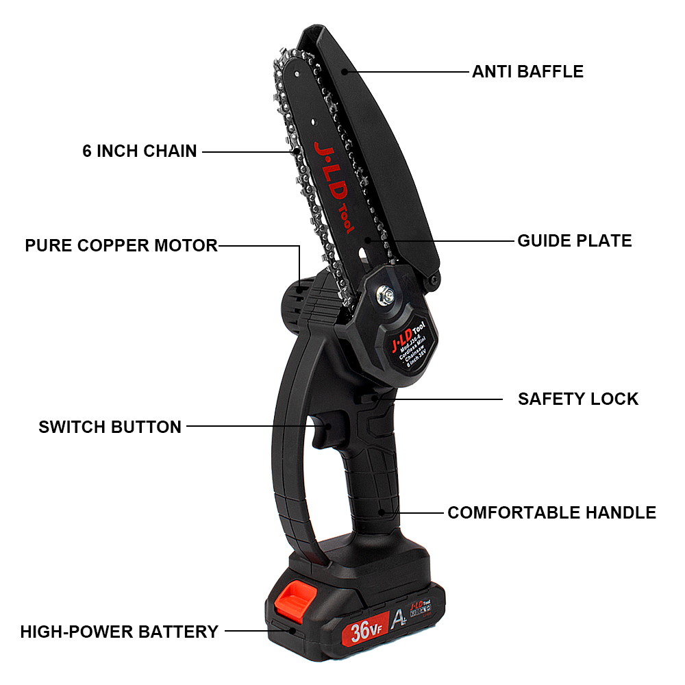 JLD 6inch Gergaji Listrik Kayu Rantai 36VF mini chainsaw Gergaji Baterai 2baterai Gergaji Tangan Portable listrik mini for cutting wood