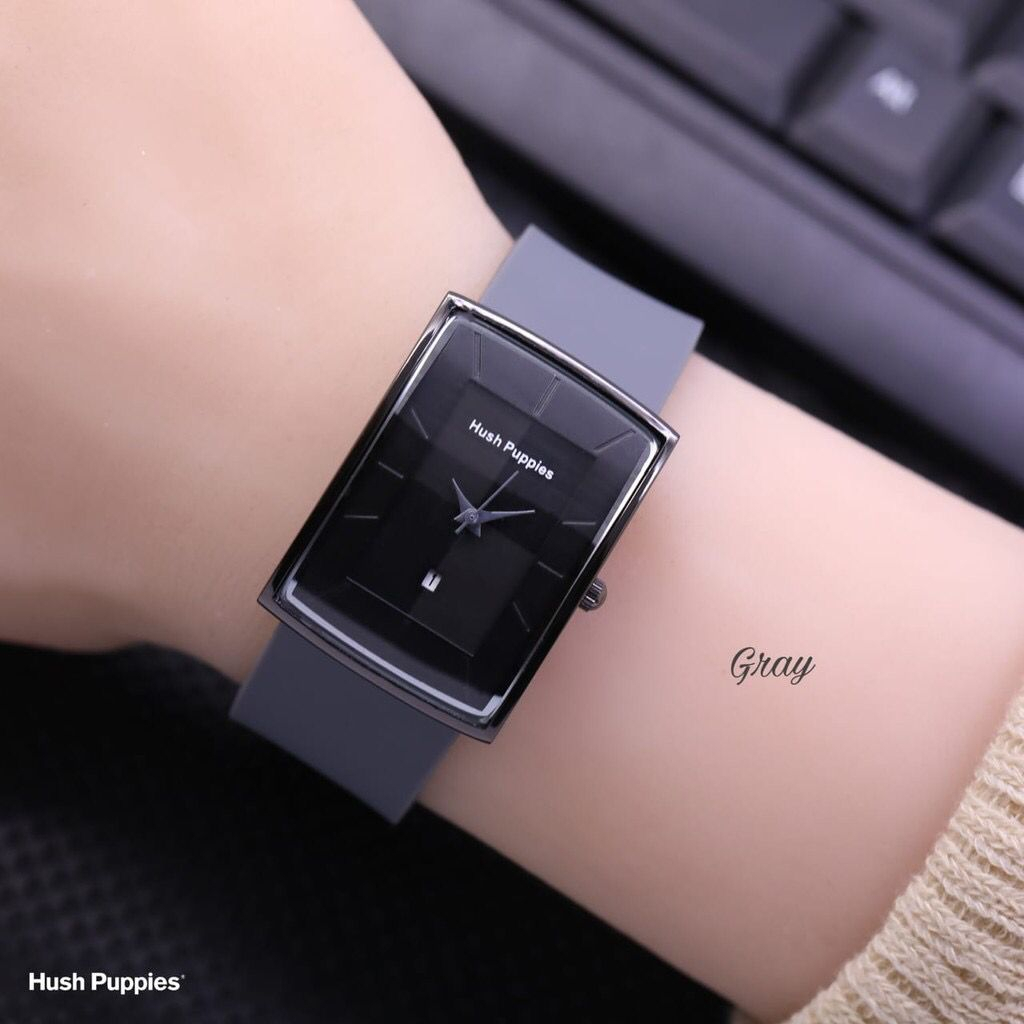 (SS) COD Jam Tangan Wanita Hush Puppies Segi Tanggal Aktif Strap Rubber HP-7651