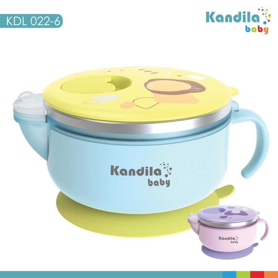 Mangkok Makan Bayi Anak Set Kandila Double Layer Water Filling Stainless Steel Bowl / KDL 022-6