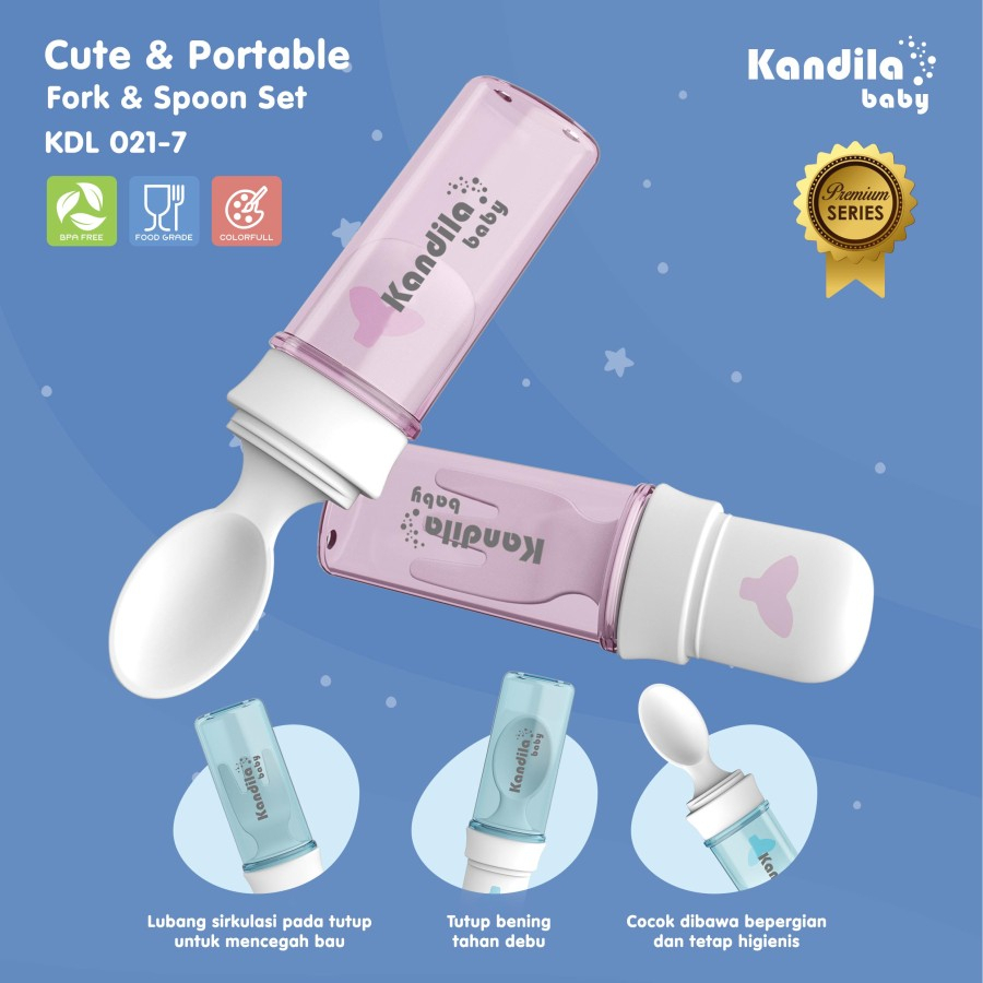 Sendok Makan Bayi Anak Kandila Cute &amp; Portable Fork &amp; Spoon / KDL 021-7