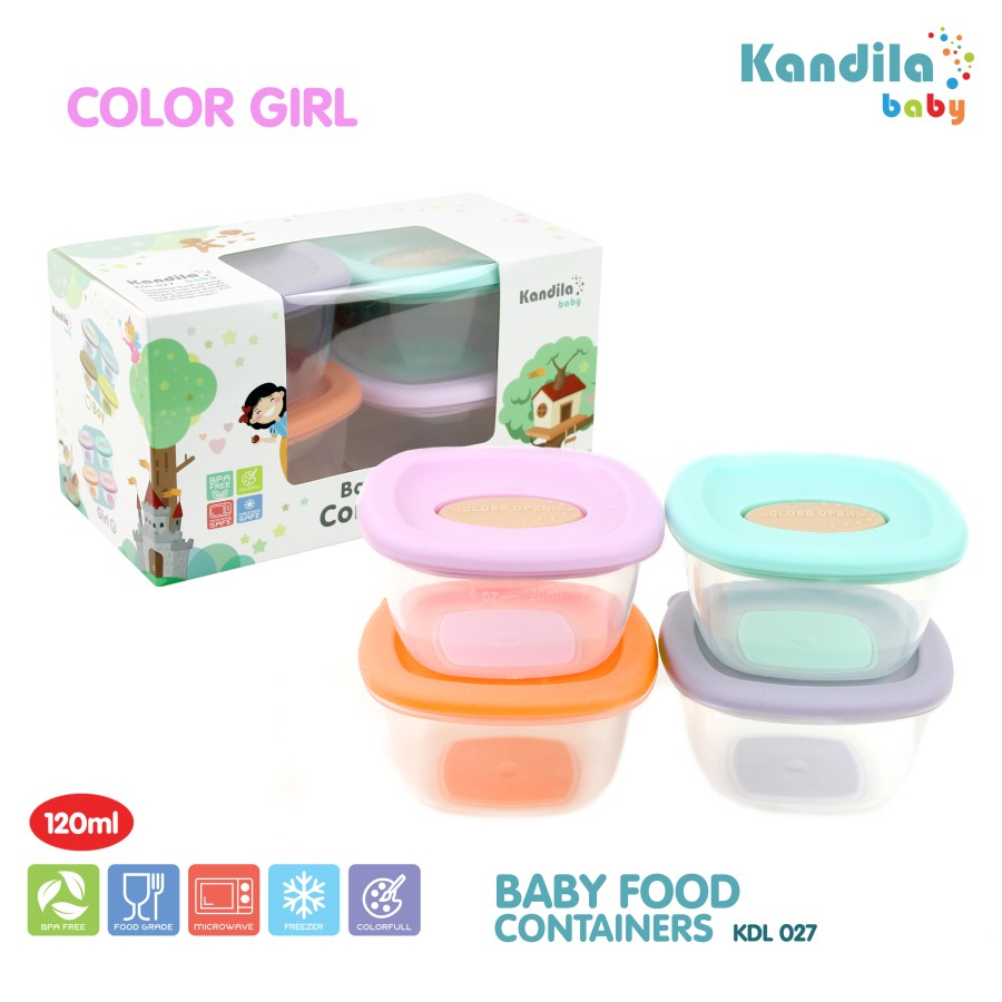 Wadah Tempat Penyimpanan Makanan Bayi Anak Kandila Baby Food Container / KDL 027 (120 ml isi 4 pcs)